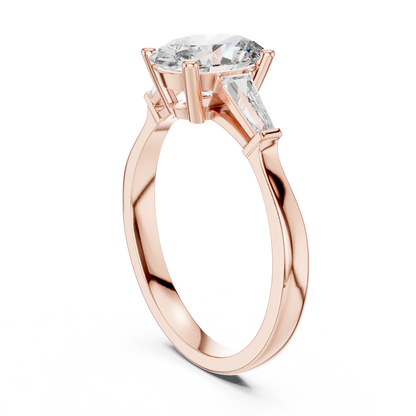 Oval Cut Tapered Baguette Diamond  Engagement Ring