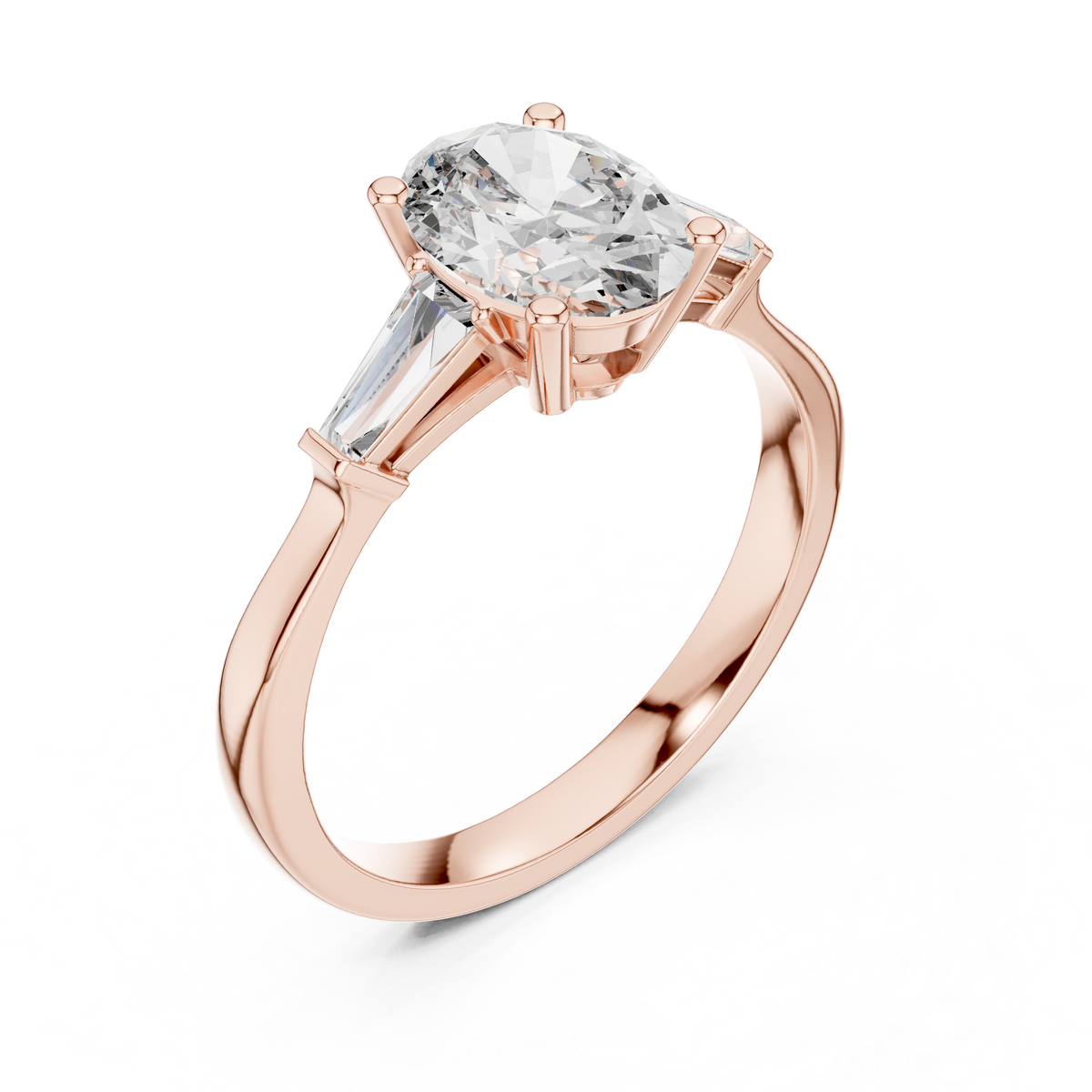 oval cut tapered baguette diamond  engagement ring