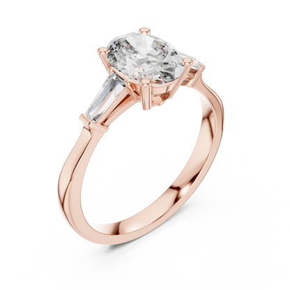 Oval Cut Tapered Baguette Diamond  Engagement Ring