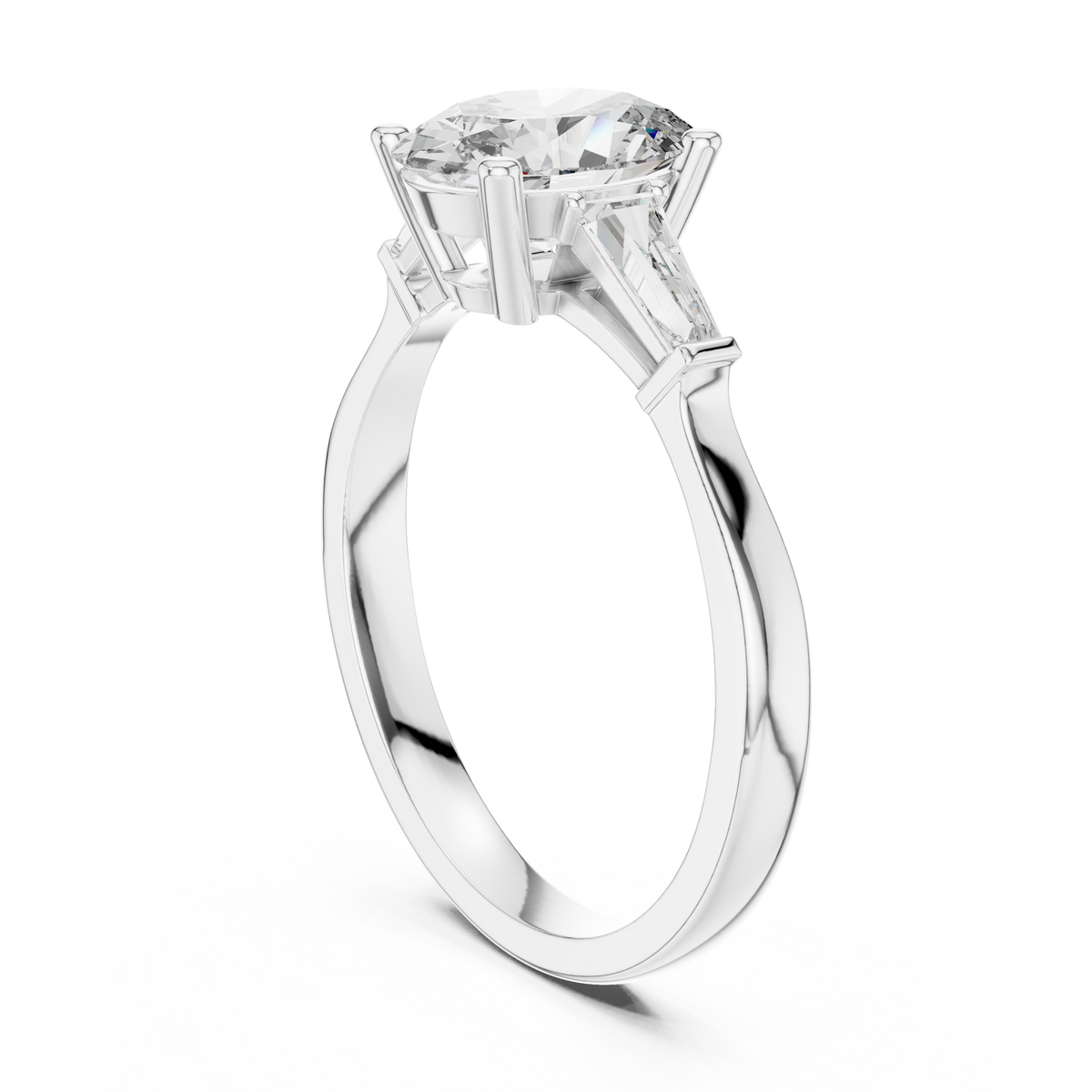 oval cut tapered baguette diamond  engagement ring