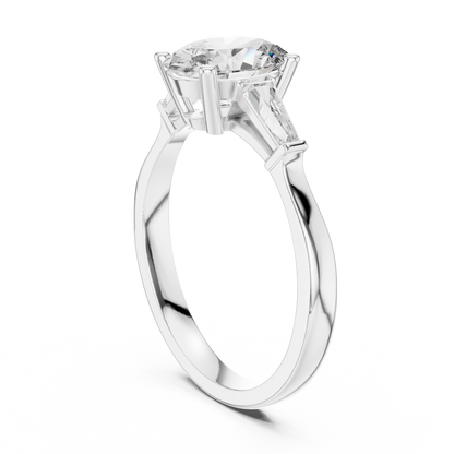 Oval Cut Tapered Baguette Diamond  Engagement Ring