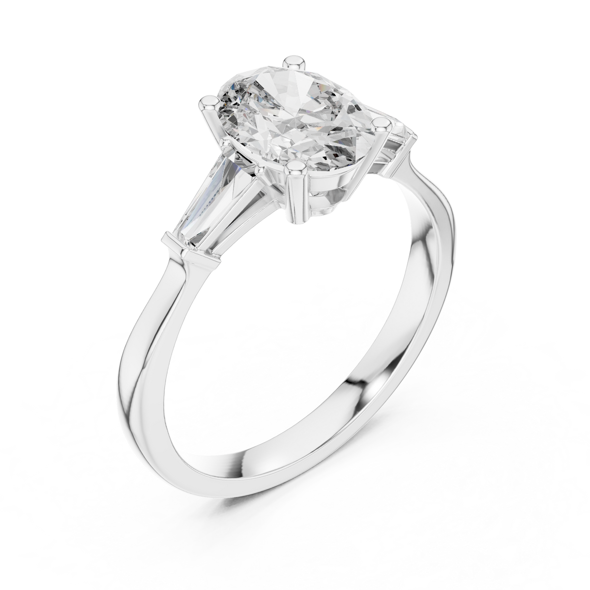 oval cut tapered baguette diamond  engagement ring