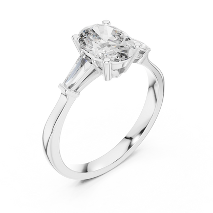 Oval Cut Tapered Baguette Diamond  Engagement Ring