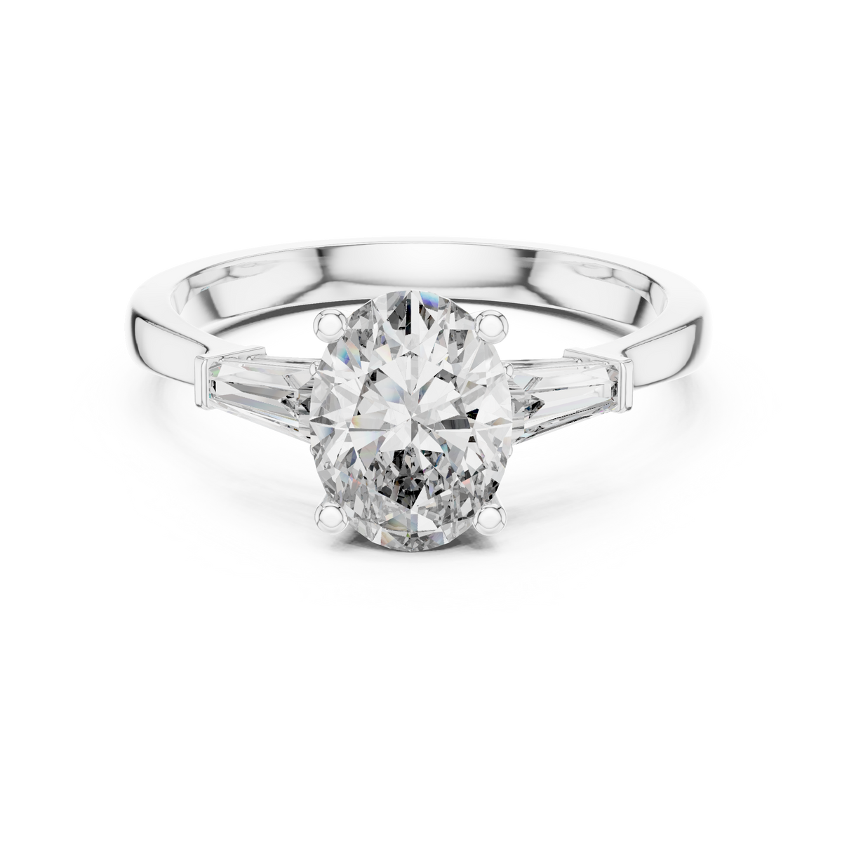 oval cut tapered baguette diamond  engagement ring