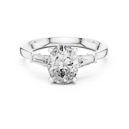 Oval Cut Tapered Baguette Diamond  Engagement Ring