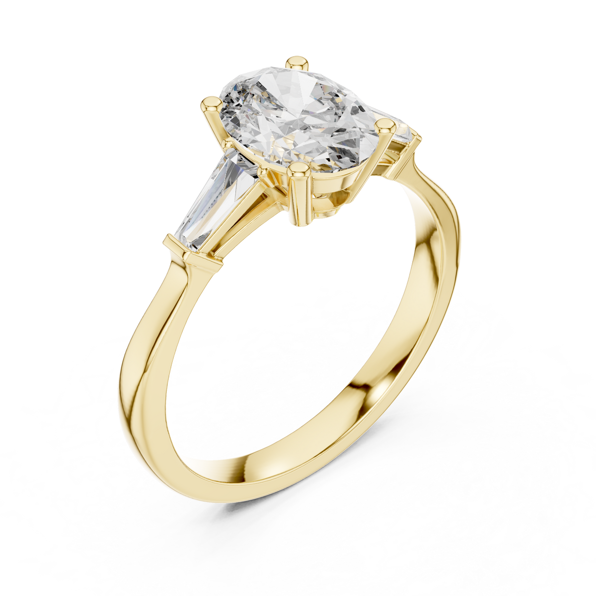 oval cut tapered baguette diamond  engagement ring