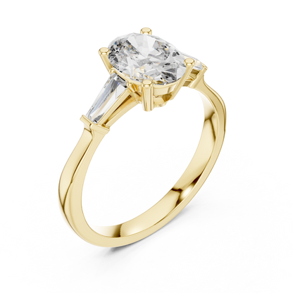 Oval Cut Tapered Baguette Diamond  Engagement Ring