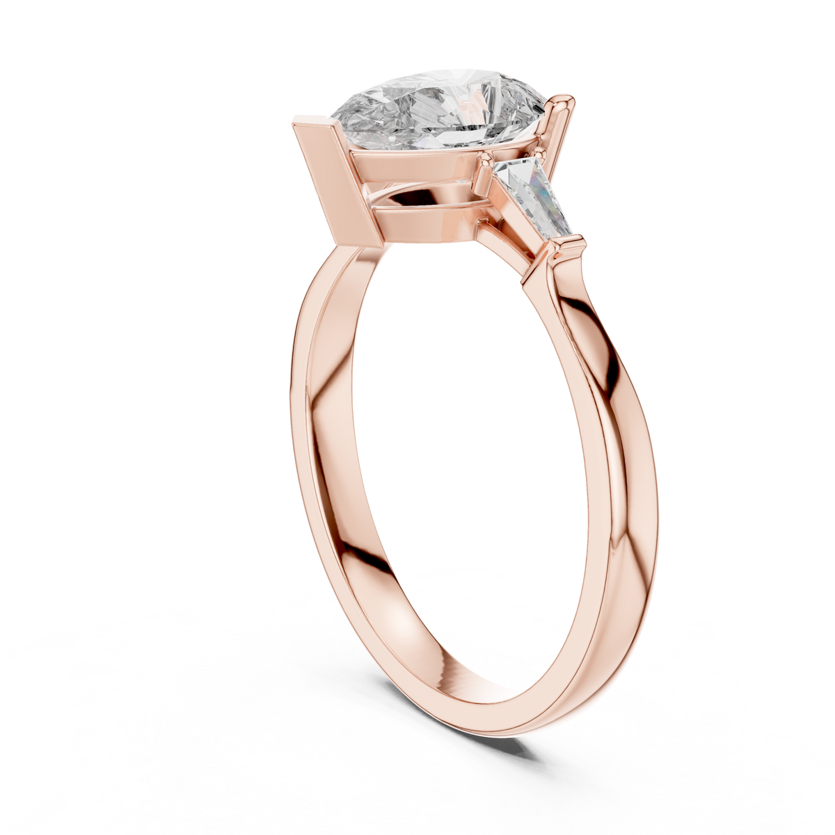 pear cut tapered baguette diamond  engagement ring