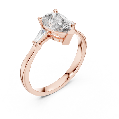 Pear Cut Tapered Baguette Diamond  Engagement Ring
