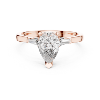 Pear Cut Tapered Baguette Diamond  Engagement Ring