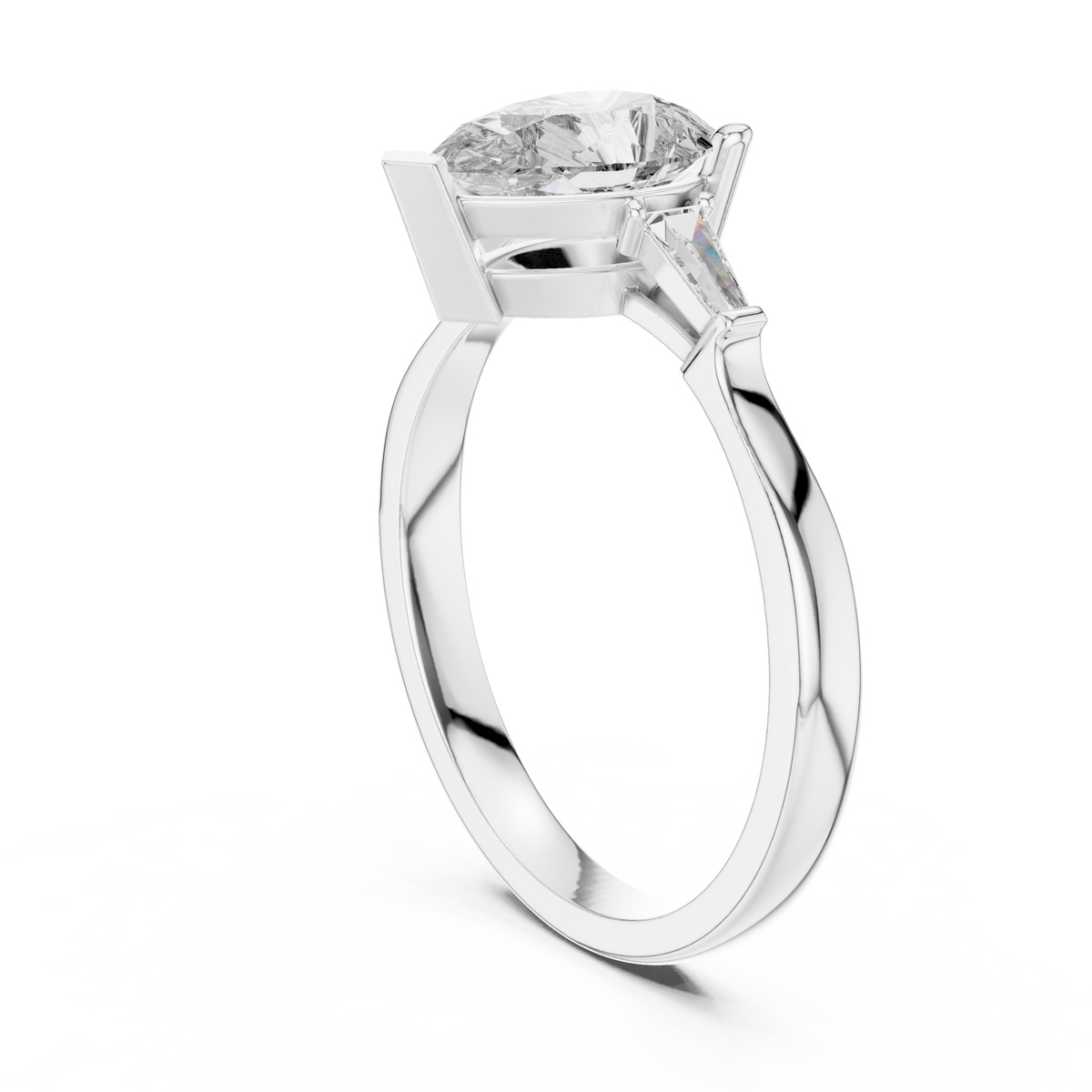 pear cut tapered baguette diamond  engagement ring