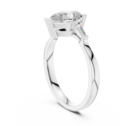 Pear Cut Tapered Baguette Diamond  Engagement Ring
