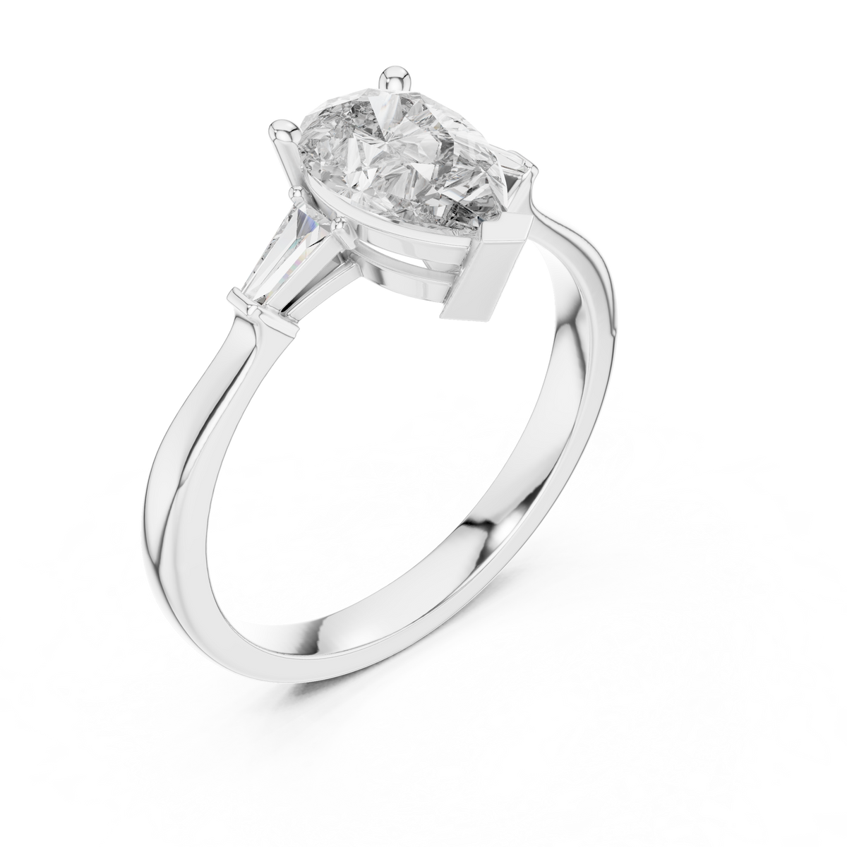 pear cut tapered baguette diamond  engagement ring