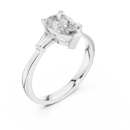 Pear Cut Tapered Baguette Diamond  Engagement Ring