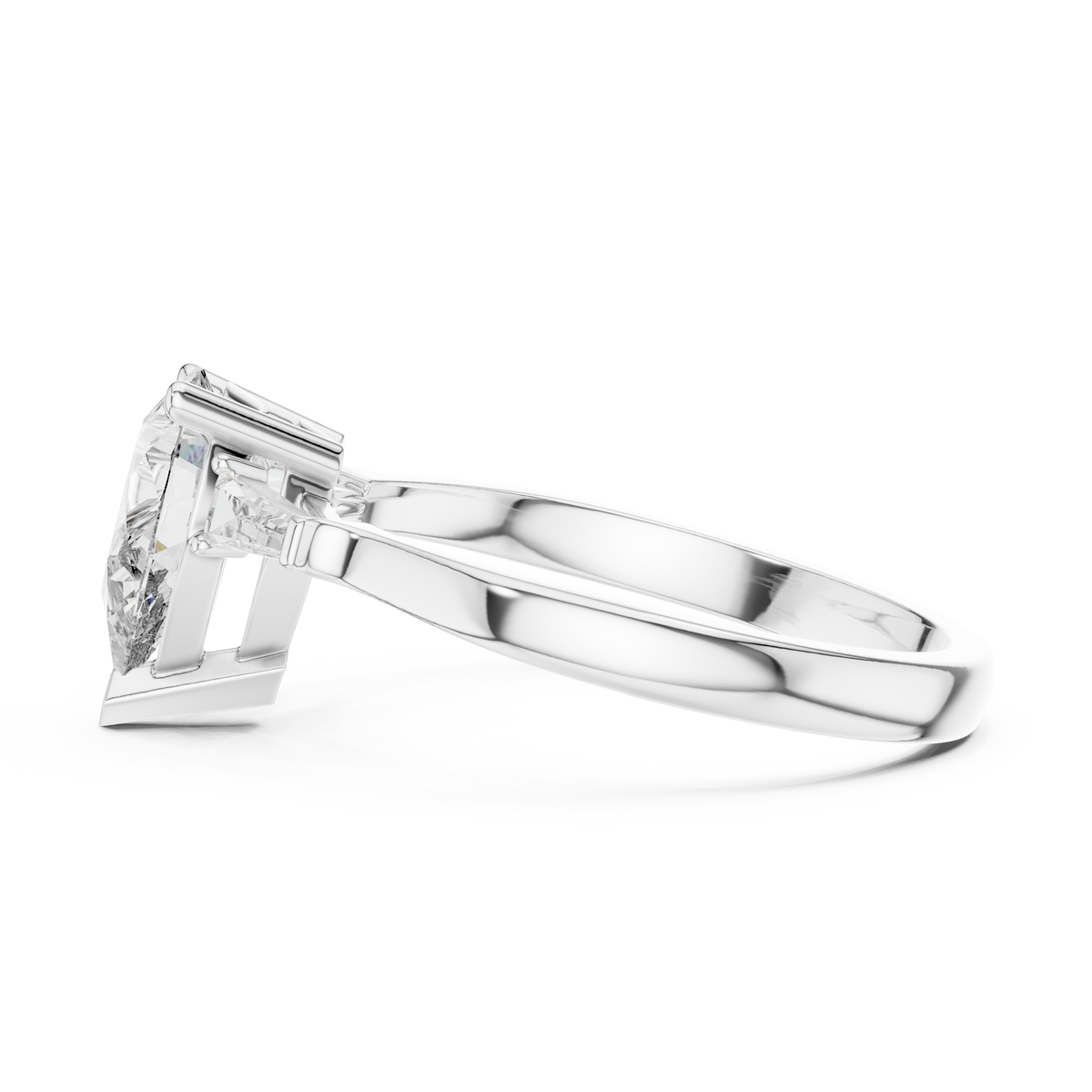 pear cut tapered baguette diamond  engagement ring