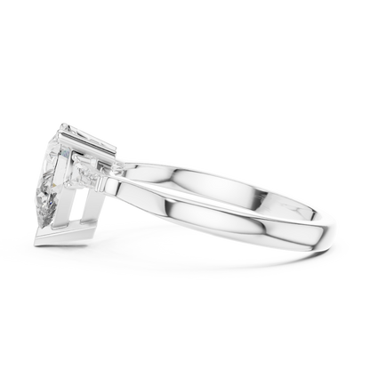 Pear Cut Tapered Baguette Diamond  Engagement Ring