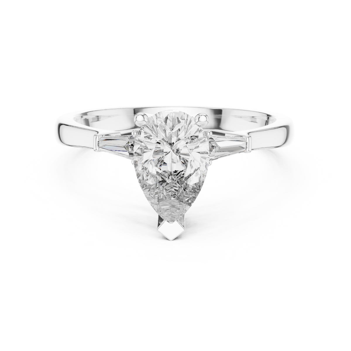 pear cut tapered baguette diamond  engagement ring