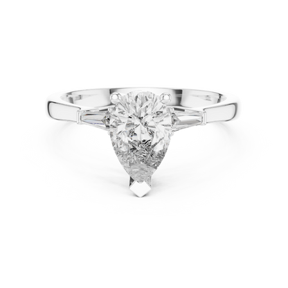 Pear Cut Tapered Baguette Diamond  Engagement Ring