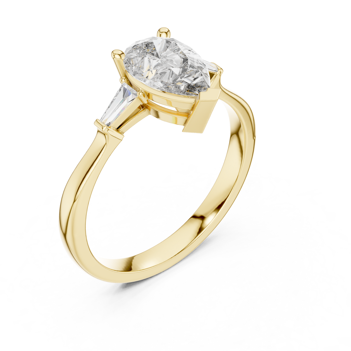 pear cut tapered baguette diamond  engagement ring