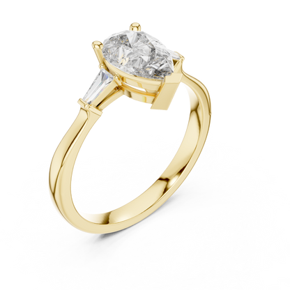 Pear Cut Tapered Baguette Diamond  Engagement Ring