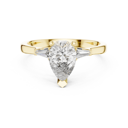 Pear Cut Tapered Baguette Diamond  Engagement Ring