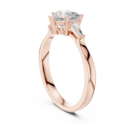Heart Cut Tapered Baguette Diamond  Engagement Ring