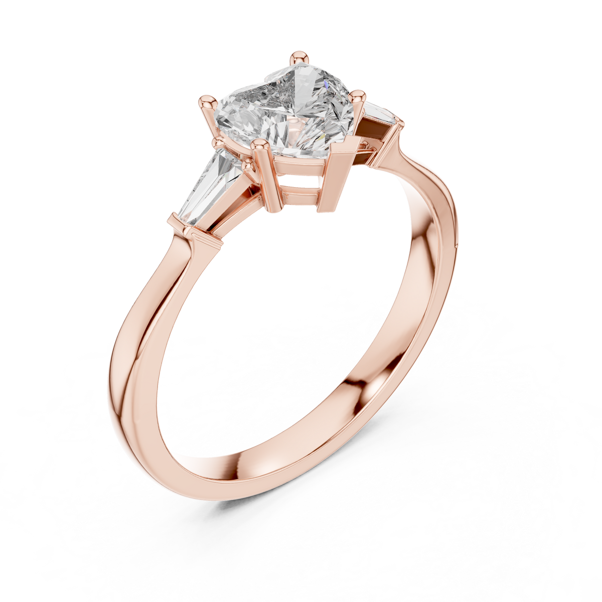 heart cut tapered baguette diamond  engagement ring
