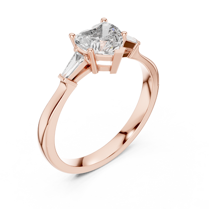 Heart Cut Tapered Baguette Diamond  Engagement Ring