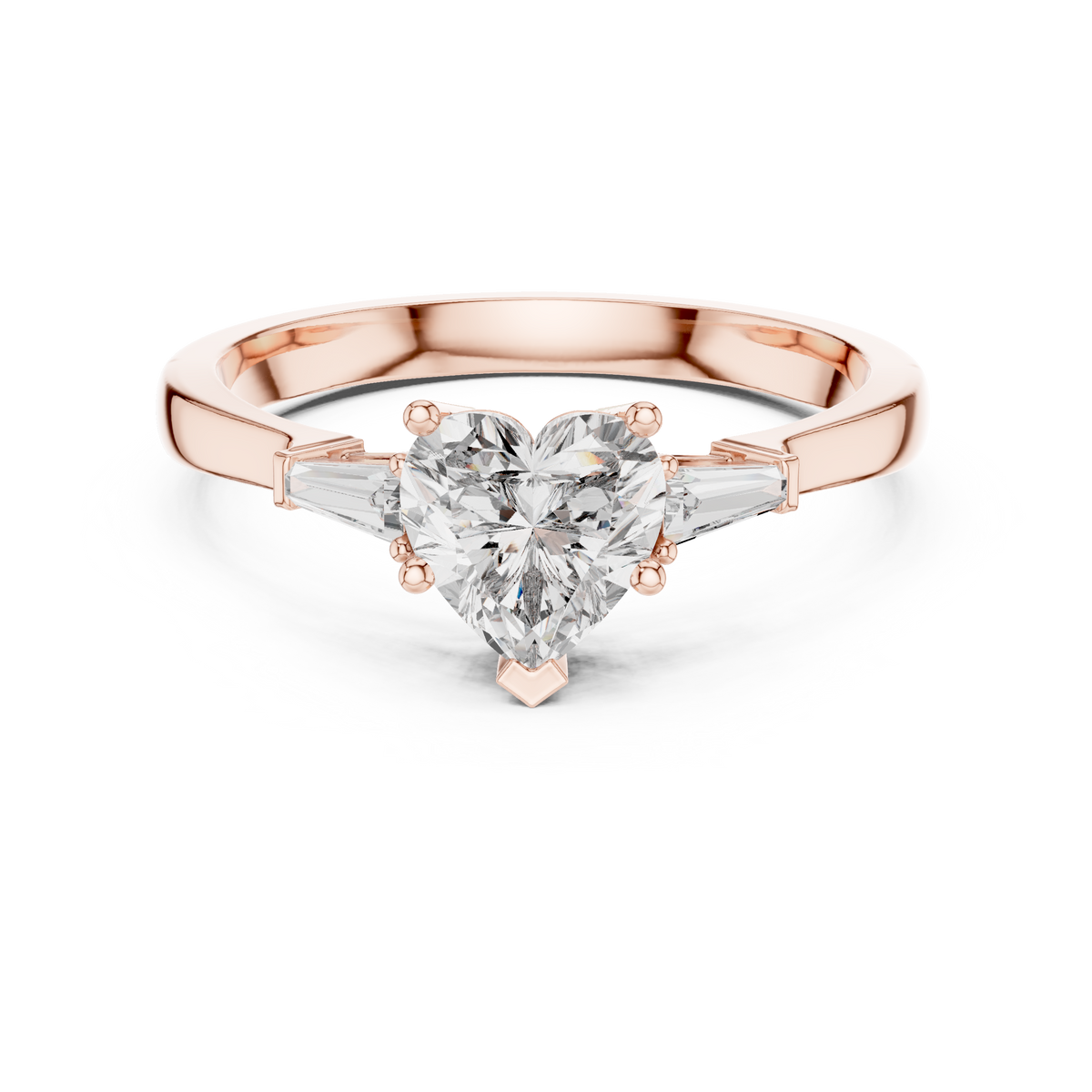heart cut tapered baguette diamond  engagement ring