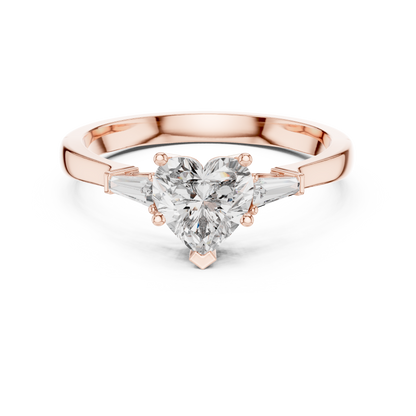 Heart Cut Tapered Baguette Diamond  Engagement Ring