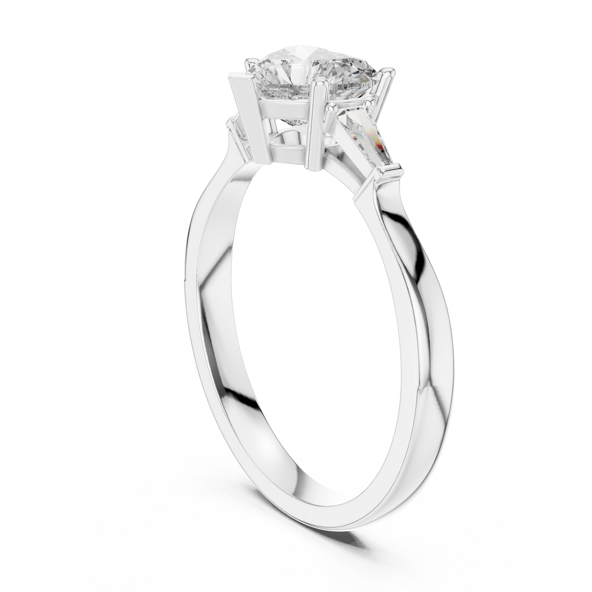 heart cut tapered baguette diamond  engagement ring
