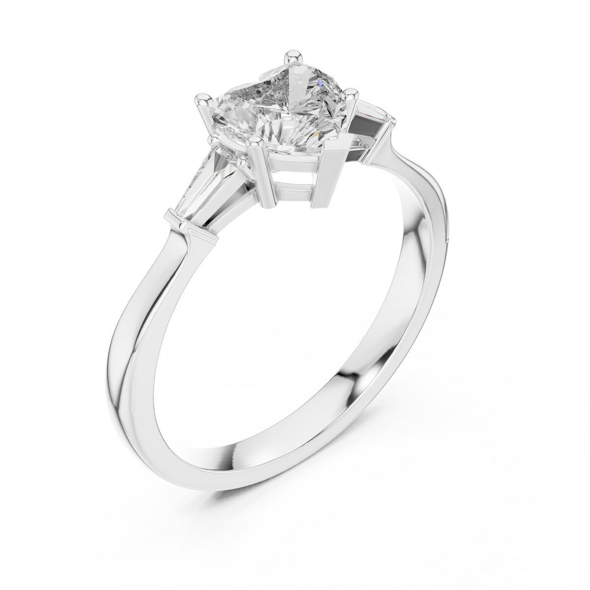 heart cut tapered baguette diamond  engagement ring