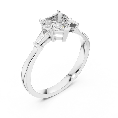 Heart Cut Tapered Baguette Diamond  Engagement Ring