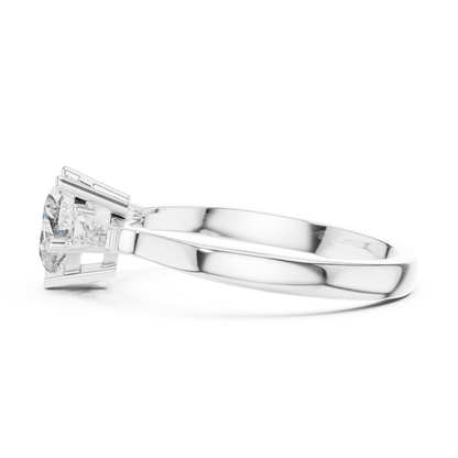Heart Cut Tapered Baguette Diamond  Engagement Ring