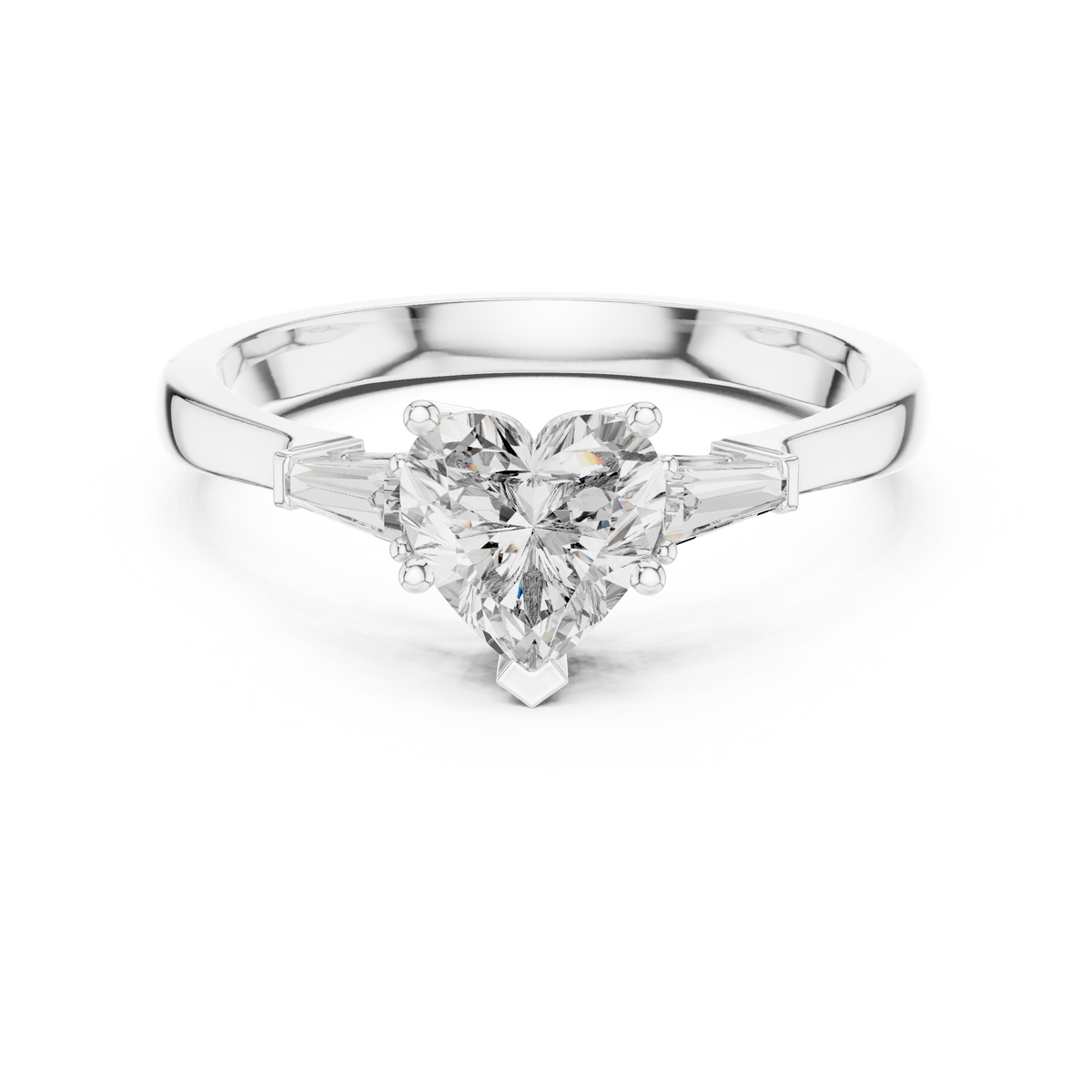 heart cut tapered baguette diamond  engagement ring