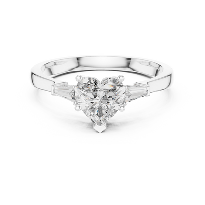 Heart Cut Tapered Baguette Diamond  Engagement Ring