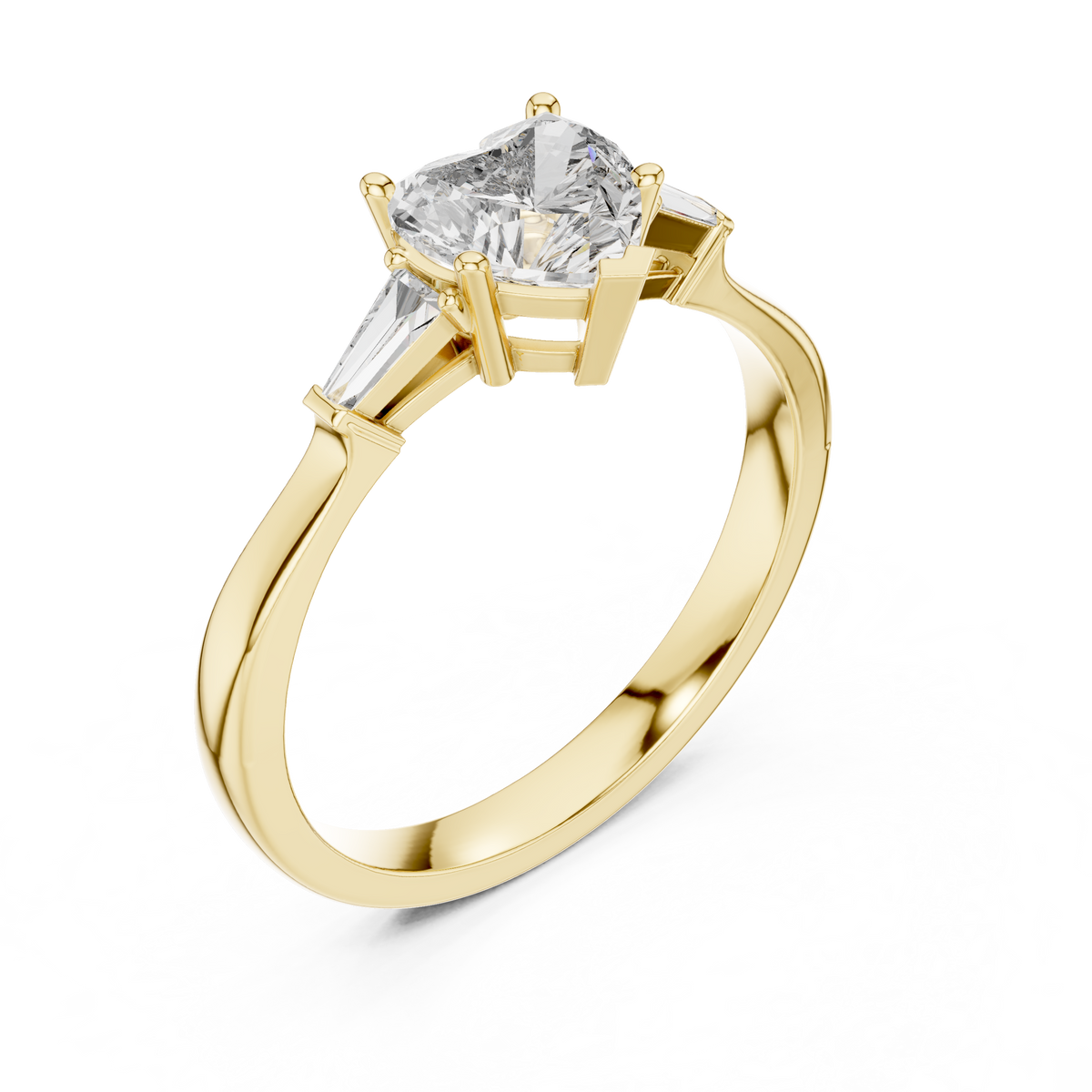 heart cut tapered baguette diamond  engagement ring