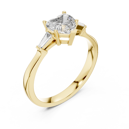 Heart Cut Tapered Baguette Diamond  Engagement Ring