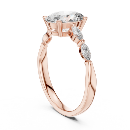 Oval Solitaire With Marquise Stone Engagement Ring