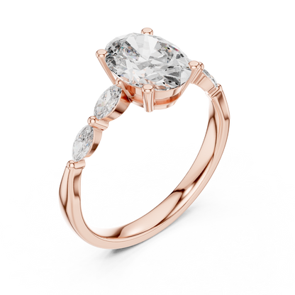 Oval Solitaire With Marquise Stone Engagement Ring