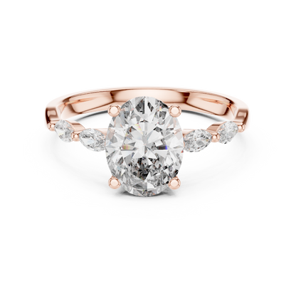 Oval Solitaire With Marquise Stone Engagement Ring