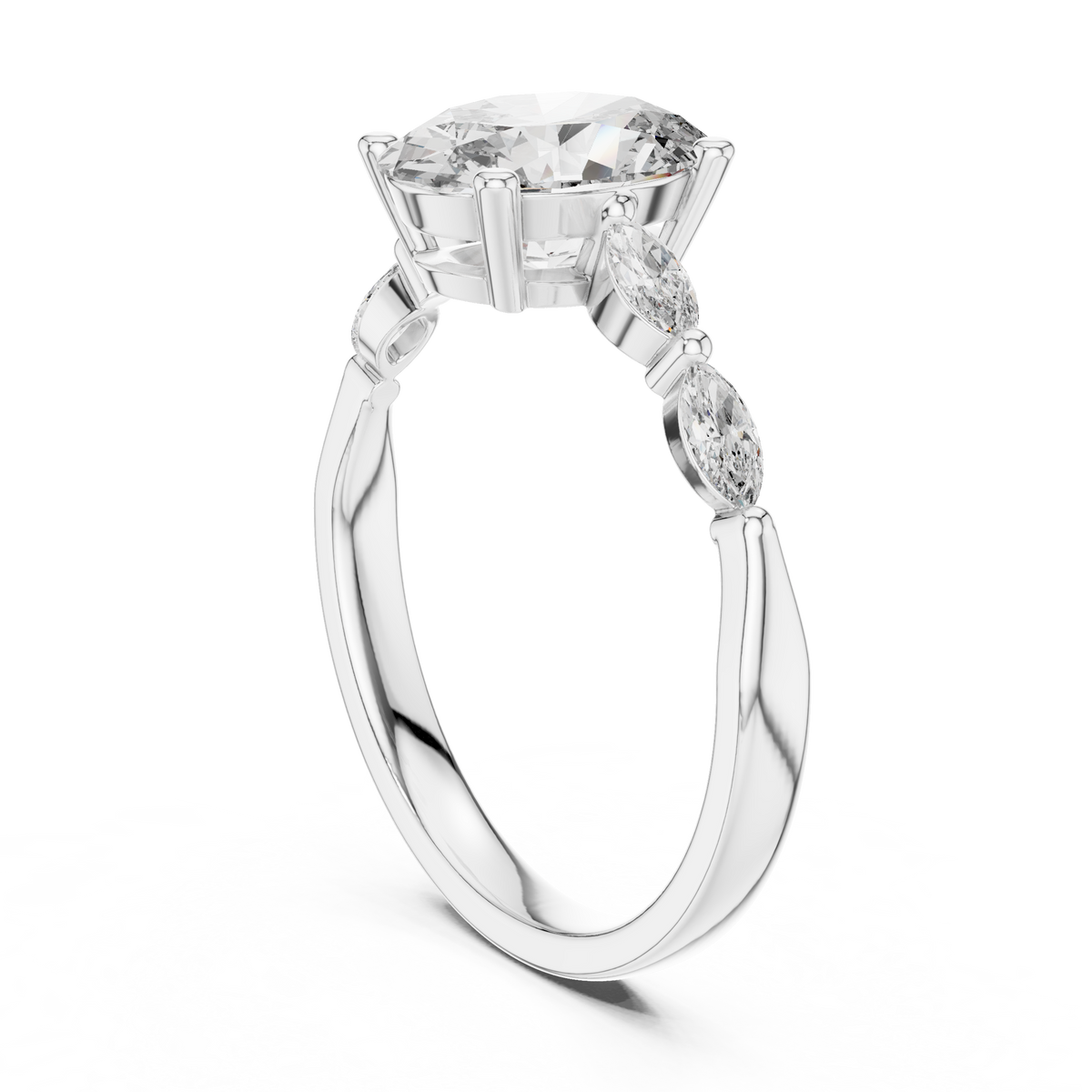 oval solitaire with marquise stone engagement ring