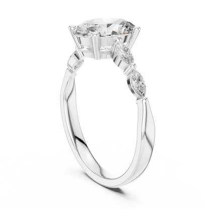 Oval Solitaire With Marquise Stone Engagement Ring