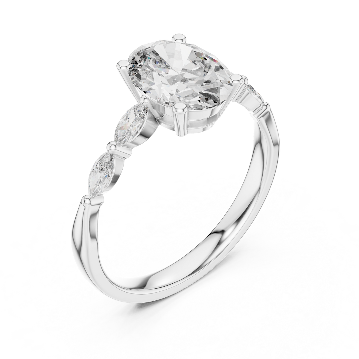 oval solitaire with marquise stone engagement ring