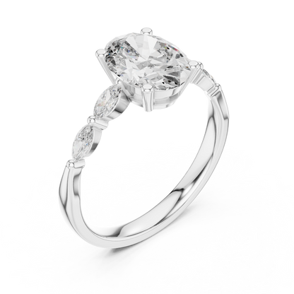 Oval Solitaire With Marquise Stone Engagement Ring