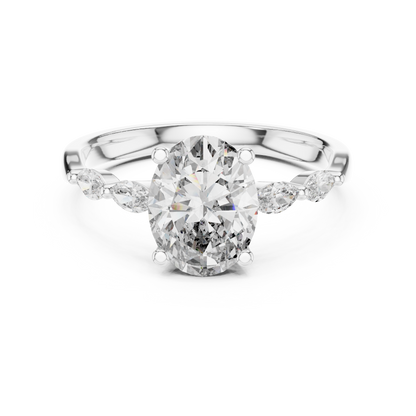 Oval Solitaire With Marquise Stone Engagement Ring