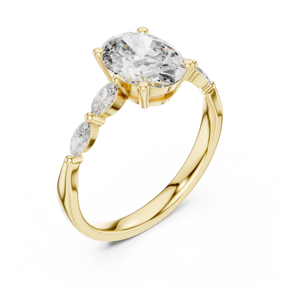 Oval Solitaire With Marquise Stone Engagement Ring