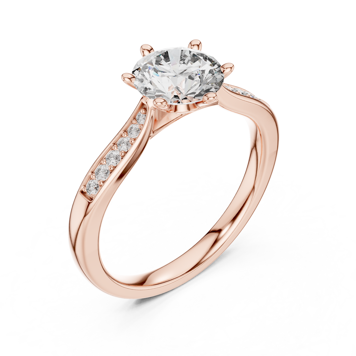 round solitaire with pave setting engagement ring