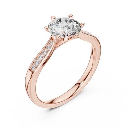 Round Solitaire with Pave Setting Engagement Ring