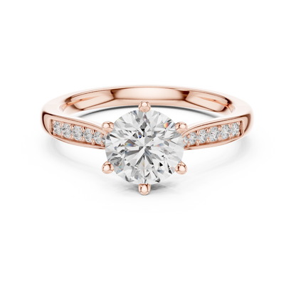 Round Solitaire with Pave Setting Engagement Ring